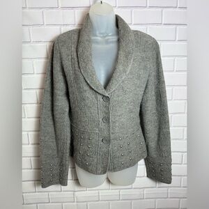 Clothes by Revue 100% Wool Gray Studded Cardigan Jacket Size S